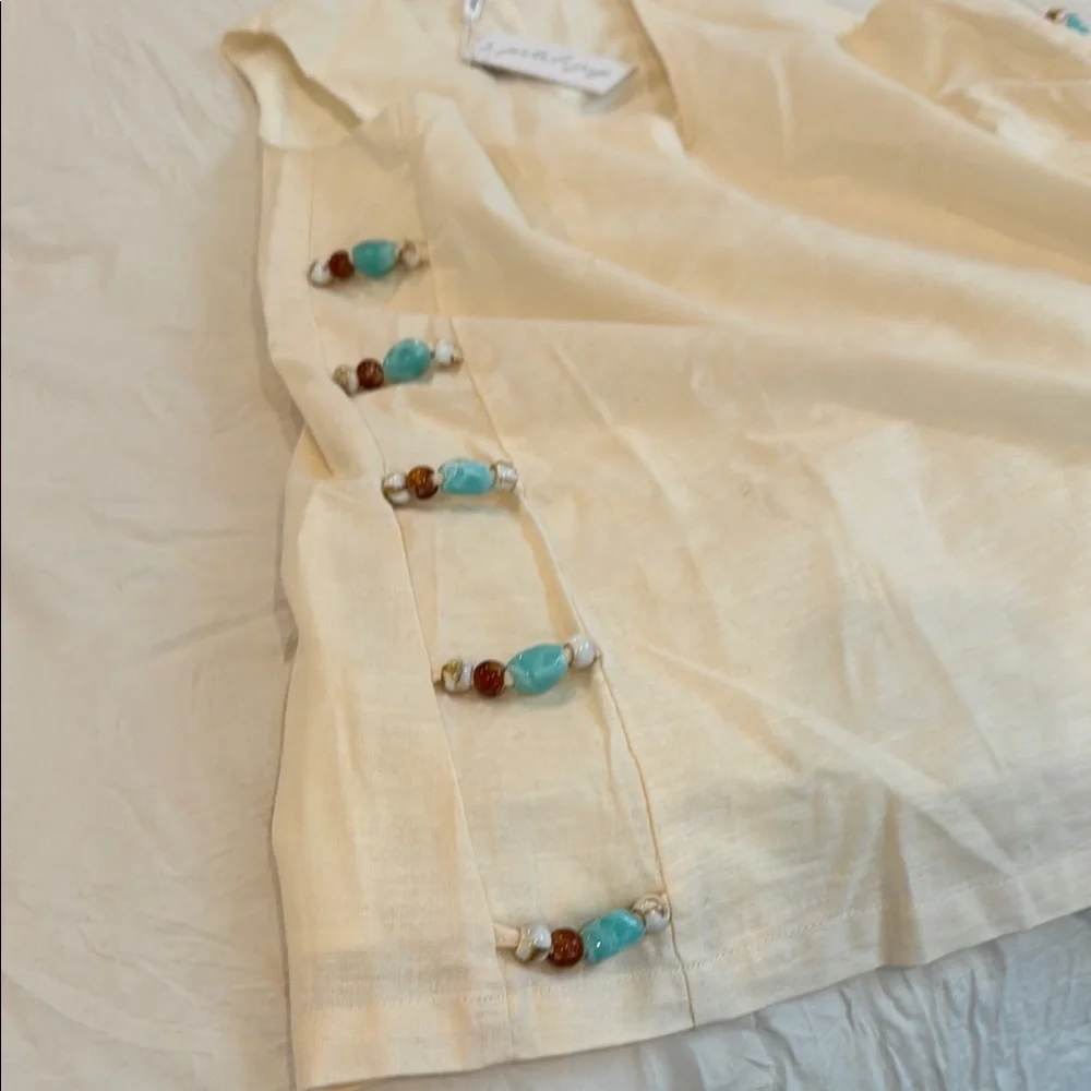 NWT Petal & Pup Cream Sleeveless V-Neck Top BEADED TRIM - Picture 4 of 5